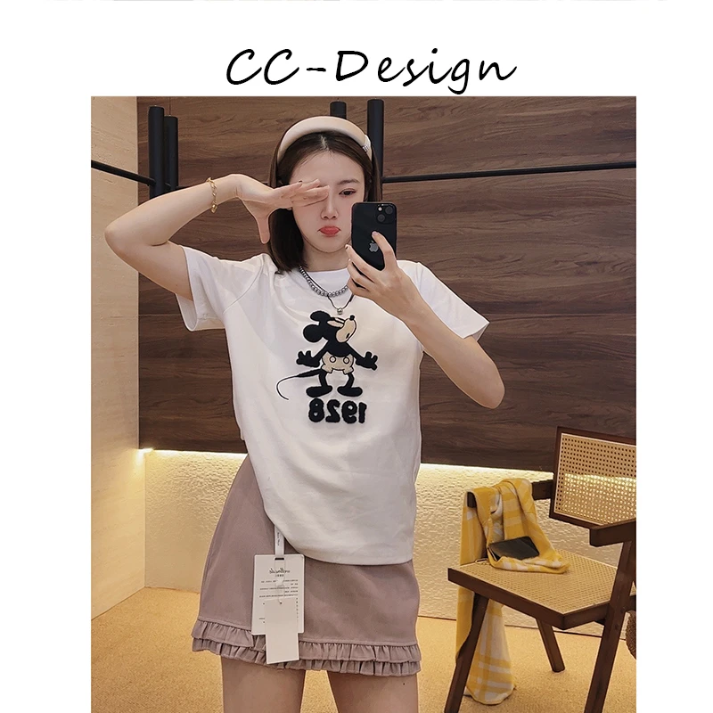 CAICAI-【米奇】卡通减龄米老鼠短袖T恤春夏季正肩圆领上衣女145004