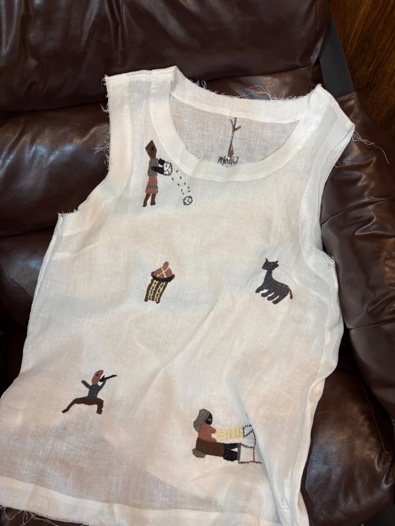 大媛家25夏【刺绣亚麻】重工无袖背心女慵懒风坎肩宽松上衣