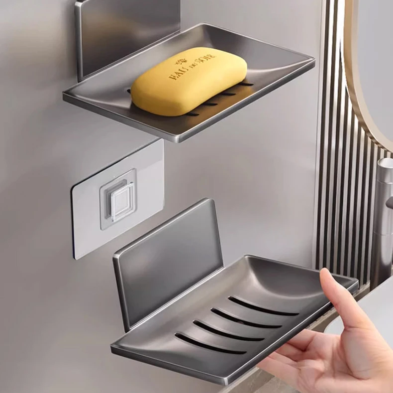 家庭生活肥皂盒创意沥水太空铝免打孔香皂碟卫生间置物架壁挂式