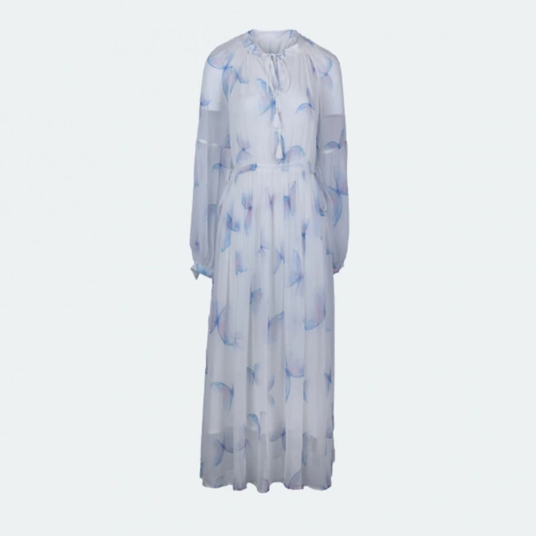 512真丝桑蚕丝女装连衣裙显瘦国风仙女裙宽松春夏优雅印花蝴蝶