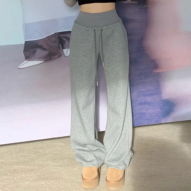 静奢风休闲垂感牛仔裤女冬季加绒松紧腰休闲裤显瘦外穿宽松直筒裤