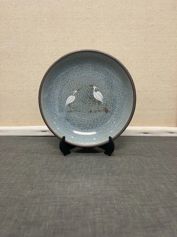 瓷器盘子鹤鸟图釉上彩