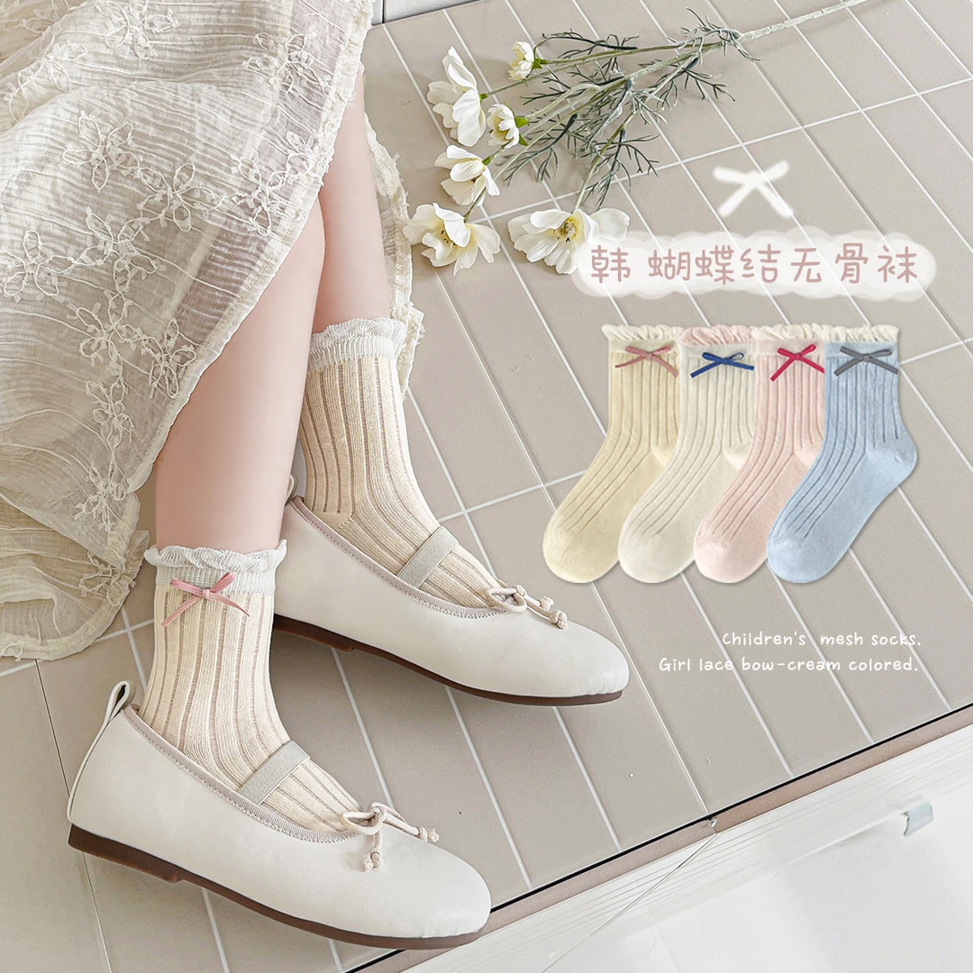 女童袜子春夏薄款棉袜中大童花边公主袜夏季网眼透气儿童无骨短袜