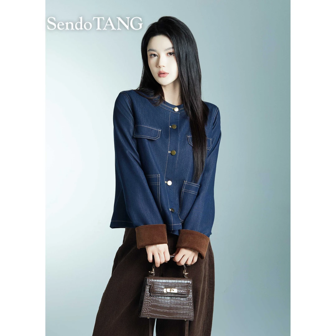 【秋故里】胖多家女装气质设计感秋季时尚高级宽松牛仔外套