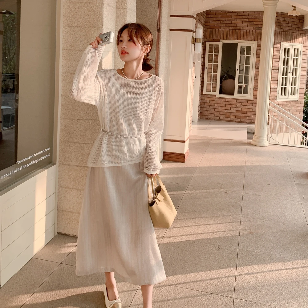 2025夏新款吊带裙宽松罩衫韩版时尚百搭两件套女针织衫连衣裙套装