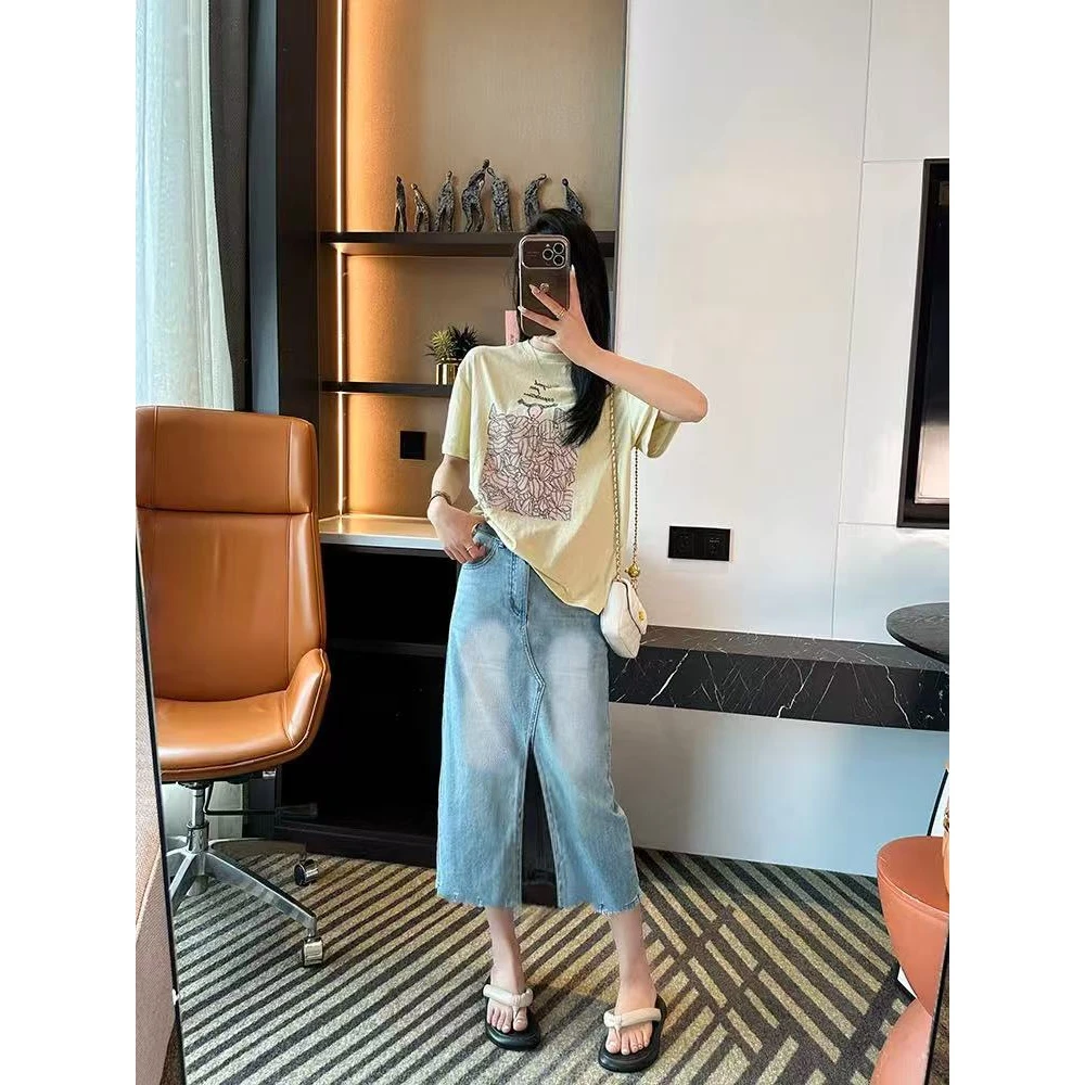 遮胯显瘦前开叉牛仔半身裙裙子女2025新款春季A字中长裙