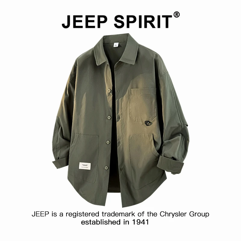 JEEPSPIRIT吉普港风工装长袖衬衫男士春秋宽松潮牌休闲衬衣外套