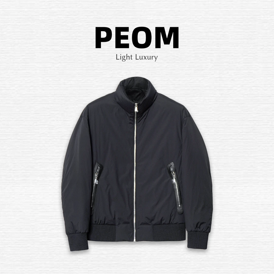 857807男士白鹅绒羽绒服夹克外套拼绵羊皮胎牛皮立领外套男款冬款