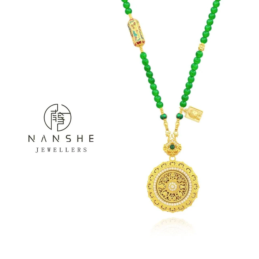 NANSHE/南奢 绿珠珠链宫廷风转动大罗盘项链L1465