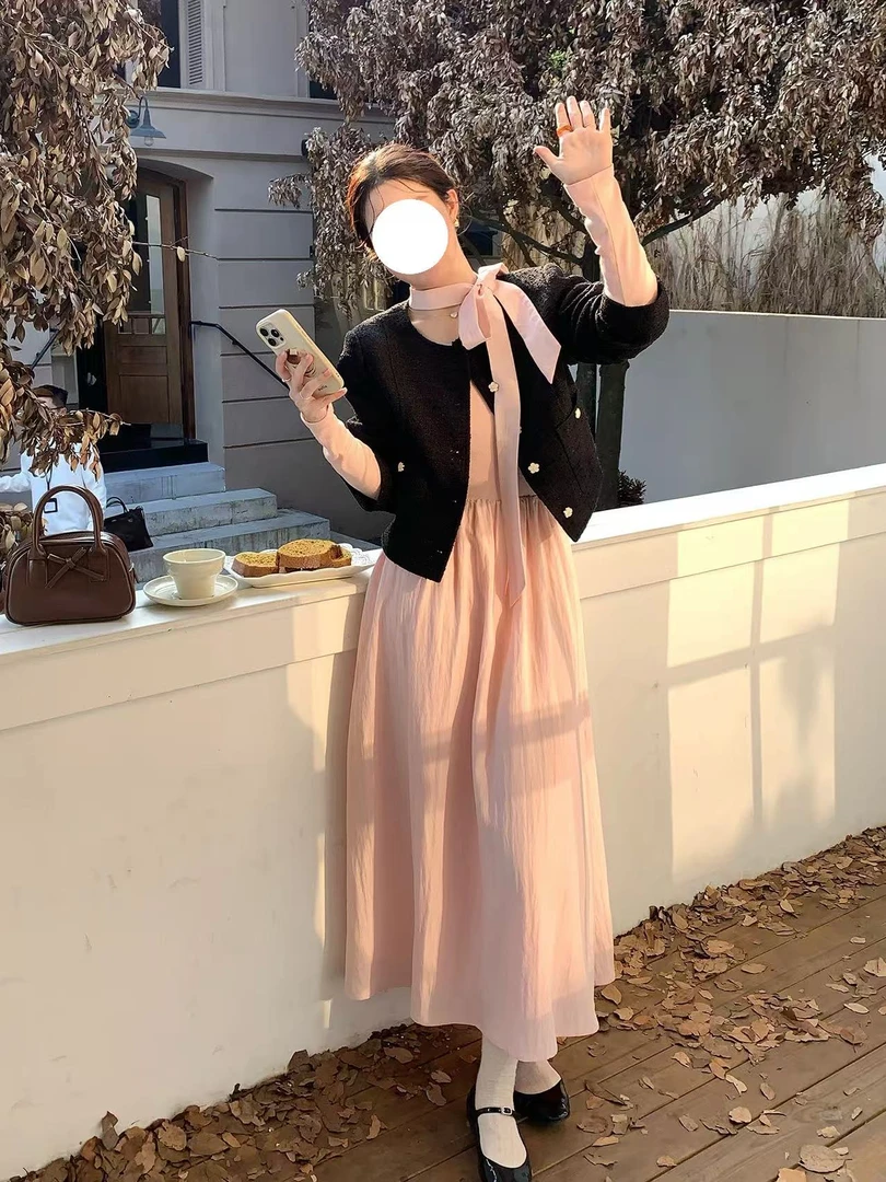 【陈鱼白】2025秋季新款大码女装法式小香风上衣外套长袖连衣裙