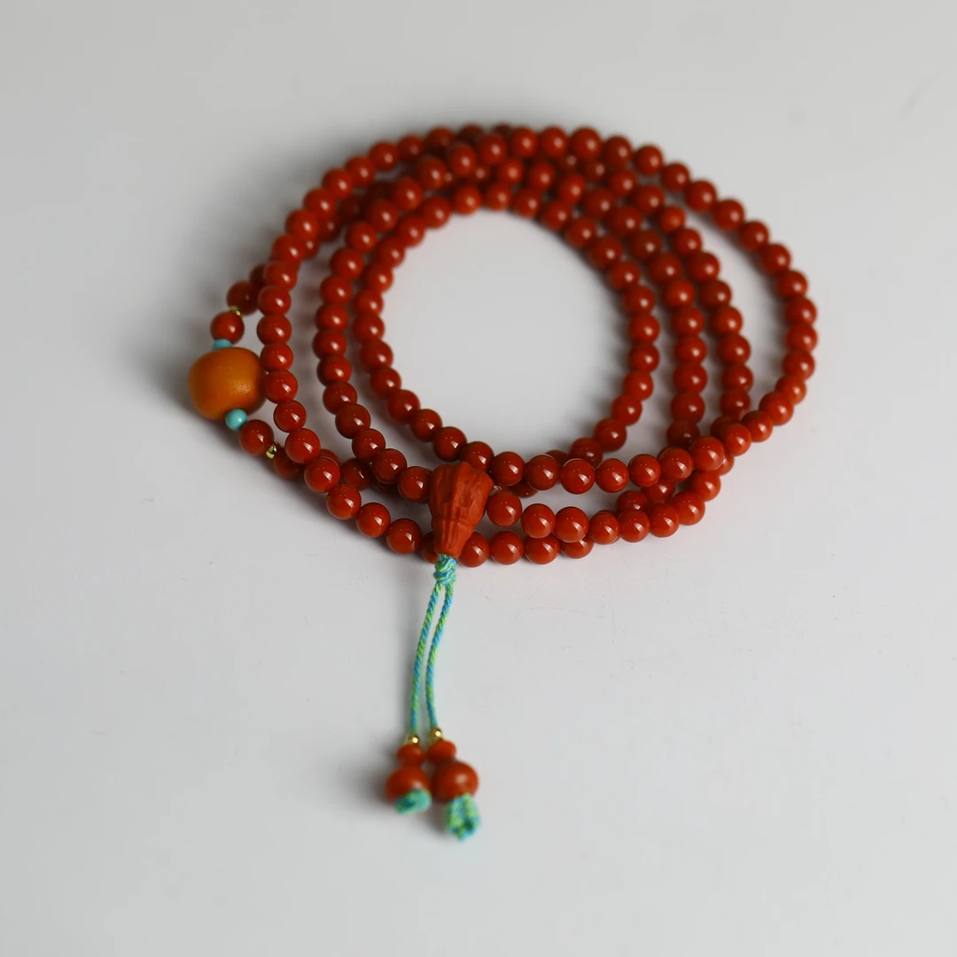 【竞拍】辣红南红多圈配老蜡款 XQW6-03