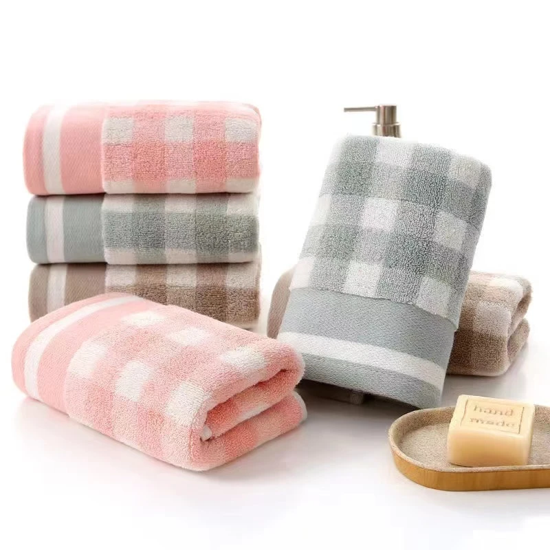 纯棉方格毛巾三条