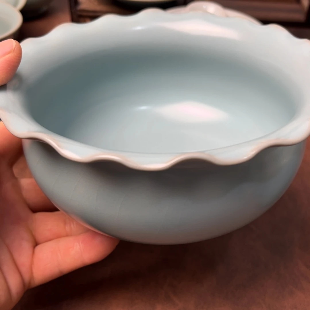 李***慢摆件葵口洗天青釉色全品