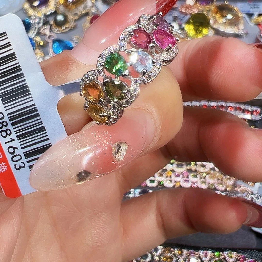 银S925镶嵌戒指碧玺