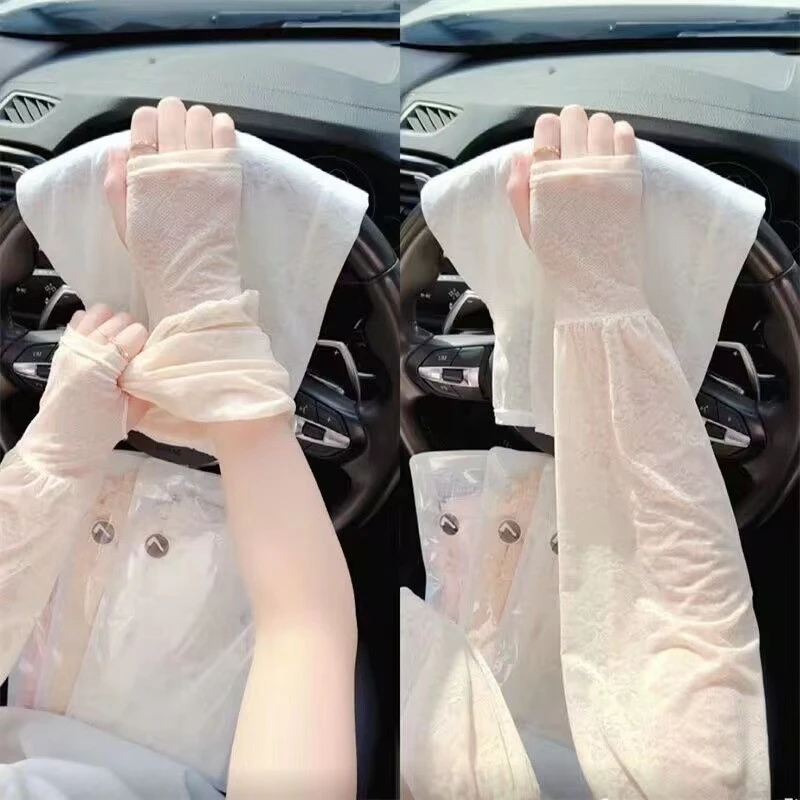 防晒温柔仙女风冰袖蕾丝护袖宽松冰丝夏季开车女薄款袖套防晒户外