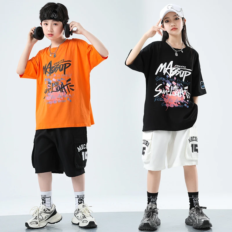 六一儿童街舞嘻哈潮服夏季宽松套装酷帅男女童HIPHOP架子鼓演出服