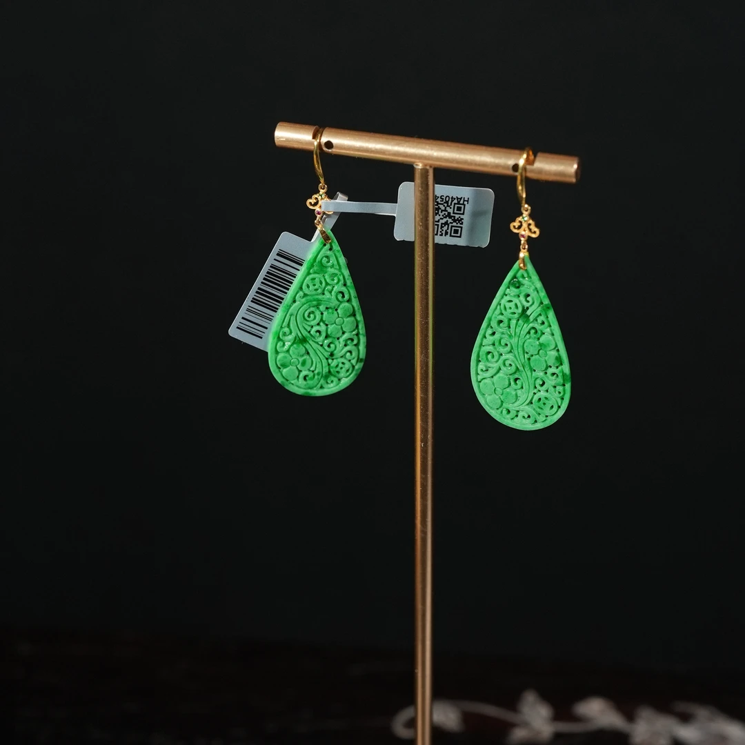 2.9香港王老板-翡翠18k镶嵌耳饰kb497