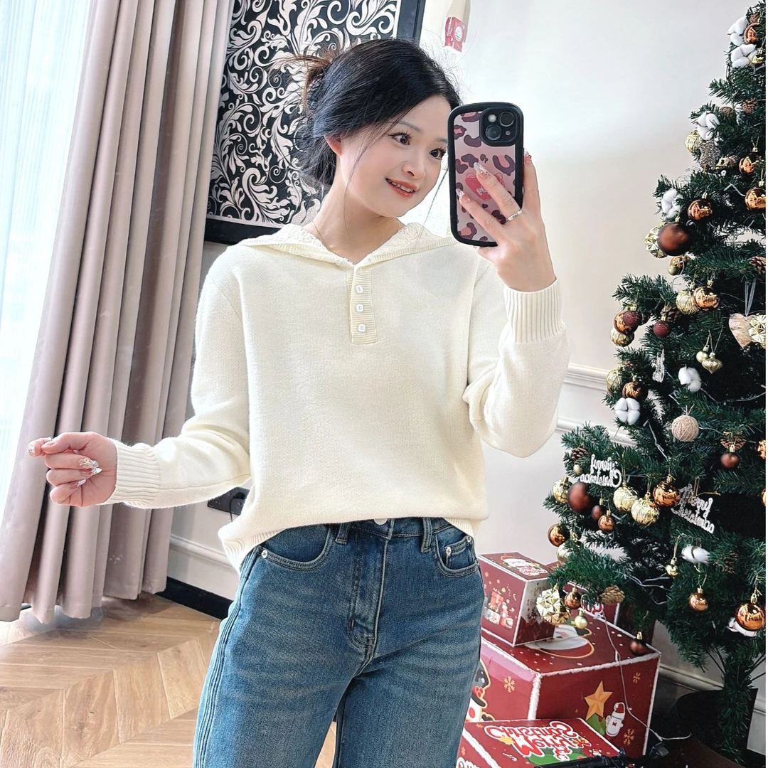 【PGXIAOM】小二定制镂空钩花连帽针织毛衣MY9678