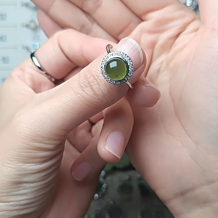 蛇纹石玉银S925镶嵌戒指
