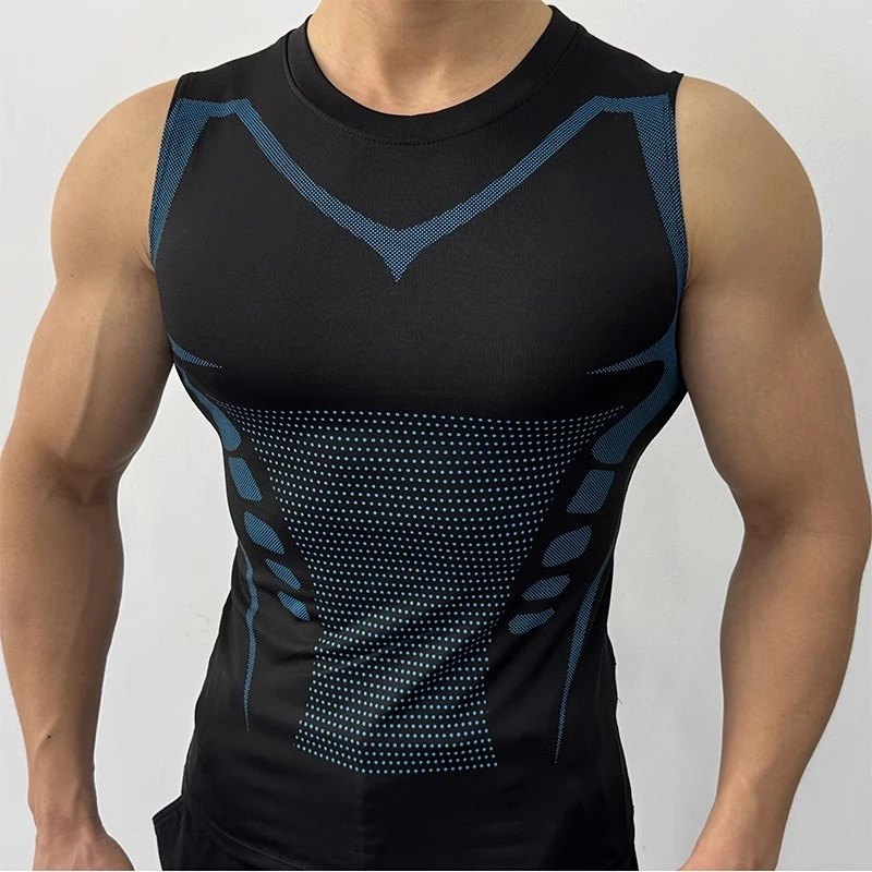 夏季运动紧身衣透气弹力速干坎肩T恤男士显大健身训练服无袖背心