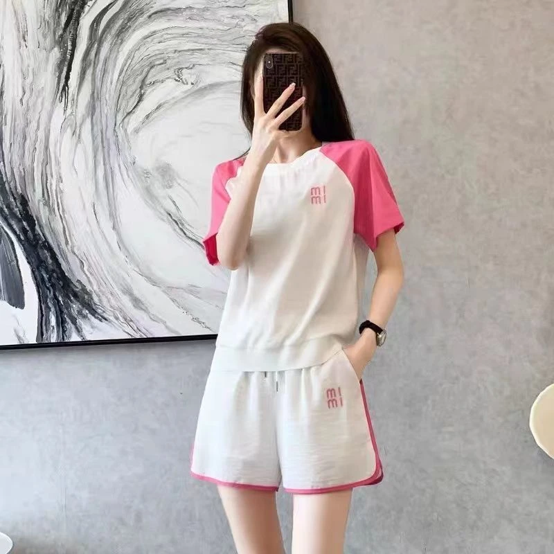 时尚洋气刺绣休闲运动套装女夏季短袖+短裤两件套显瘦减龄穿搭潮