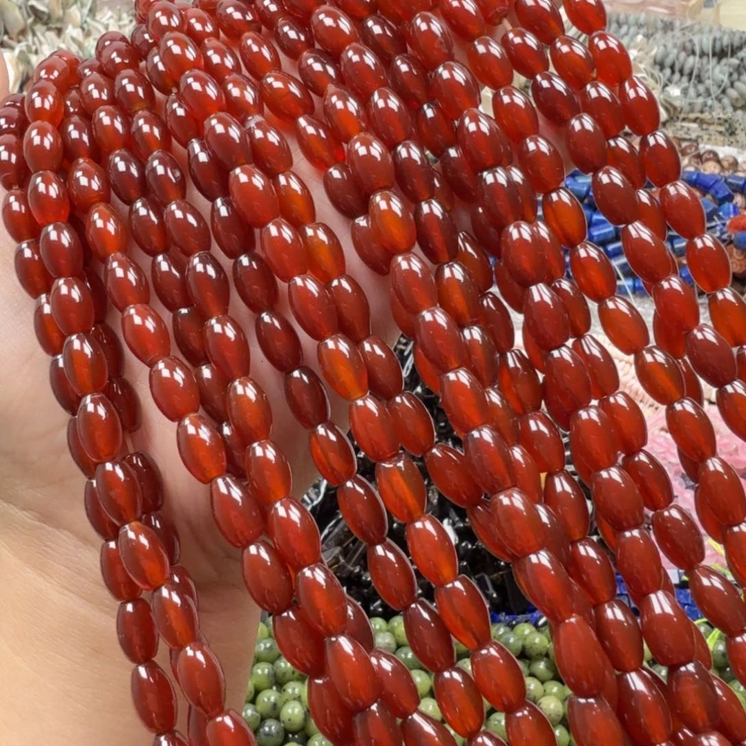 水晶珠宝半成品未镶嵌卡6×8红玛恼米珠一条