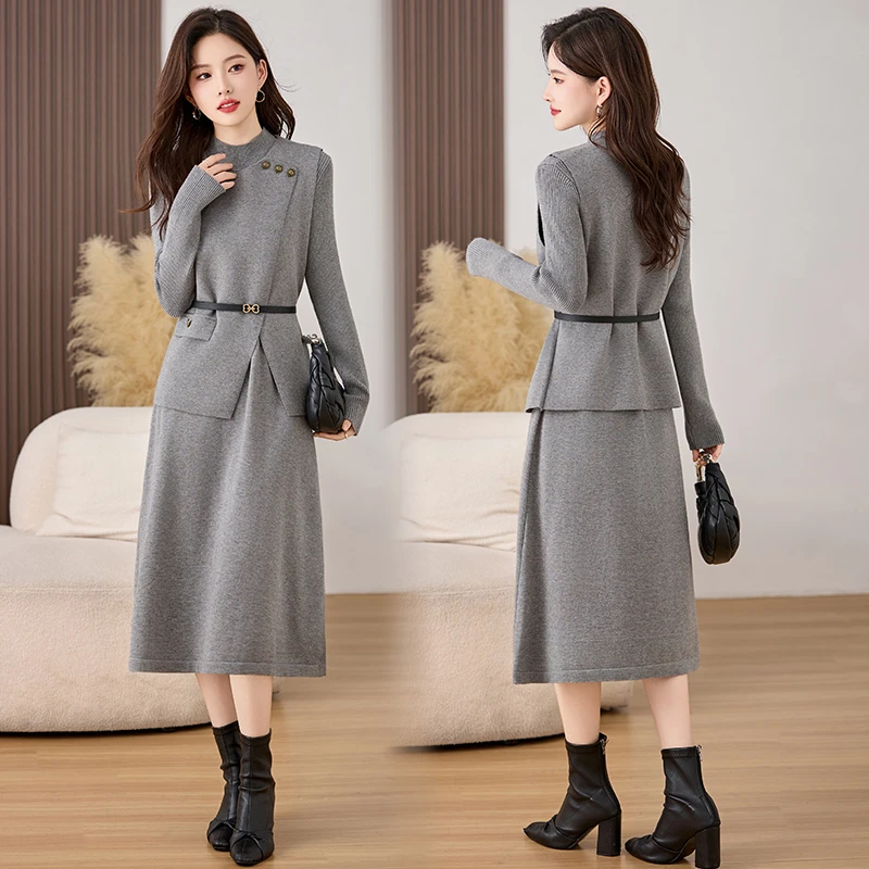 韩系气质针织马甲套装裙女2025春秋新款洋气时髦显瘦连衣裙两件套