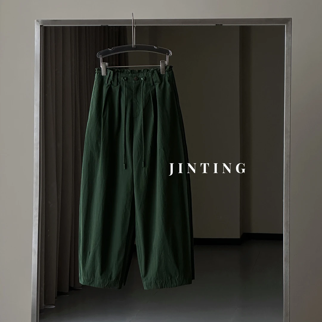 夏季时尚简约创意小众压褶拼接舒适慵懒风休闲长裤-M25206424