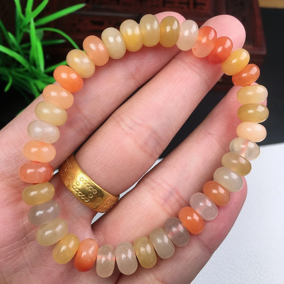 卡8mm+天然缅料A货冰糖红黄算盘珠手串-多样性发其一