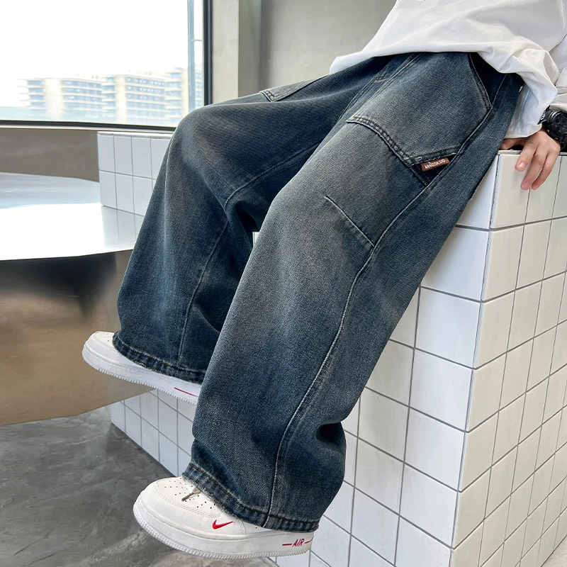 男童宽松牛仔裤春秋直筒2025中大童休闲长裤宽松儿童冬季加厚洋气