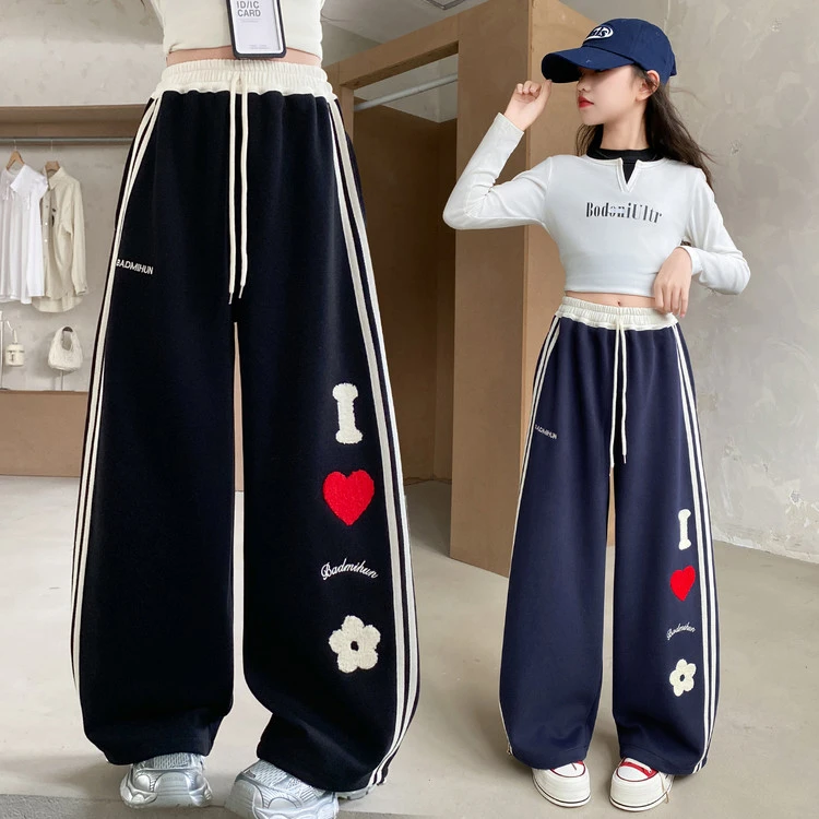 裤子潮流春秋字母绣花女童中大童