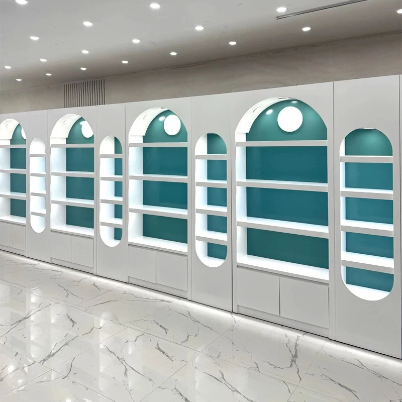 定制烤漆化妆品展示柜适用于美容院直播间鞋包店多功能展示