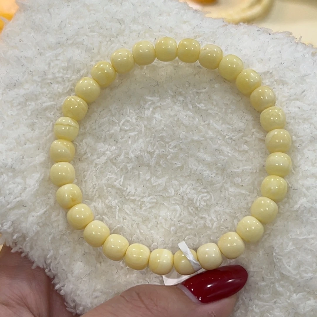 蜜蜡未镶嵌手链7m奶白老型手串