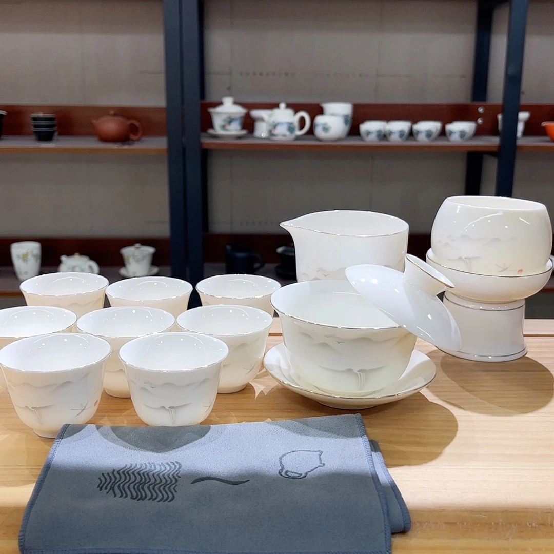 高端羊脂玉茶具套装