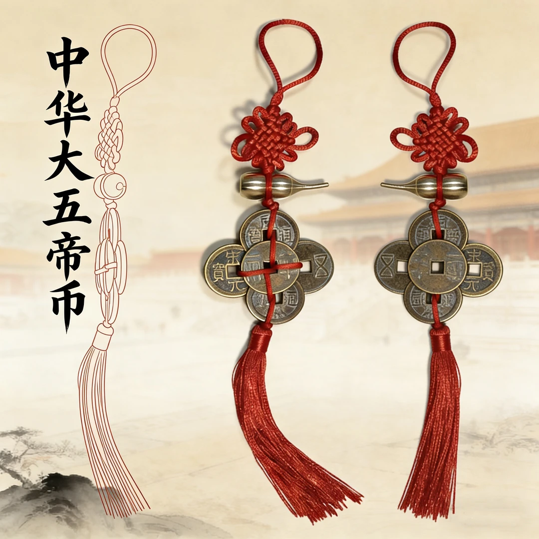 【官方旗舰店】正统大五帝门对门开口黄铜葫芦挂件吉祥结家用大门挂
