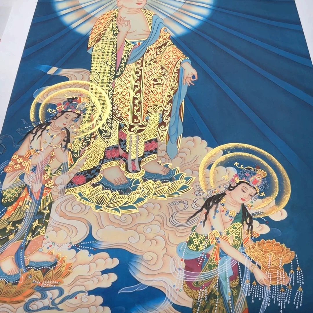 唯***。国画精品西方三圣发货实木框