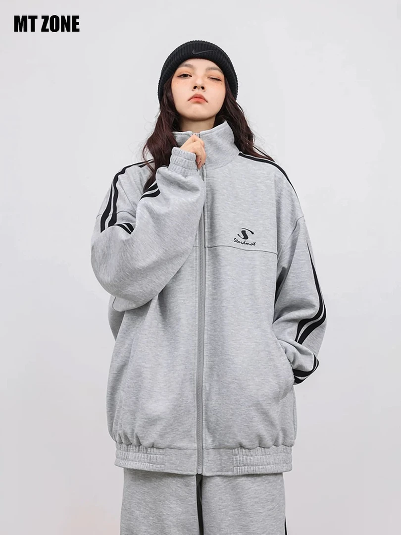 休闲运动夹克男女新款美式复古慵懒风宽松情侣卫衣外套潮