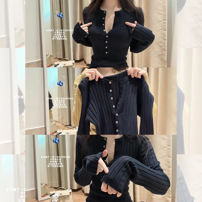 别致独特漂亮内搭黑色小衫女韩系秋冬装针织打底衫洋气高贵上衣服