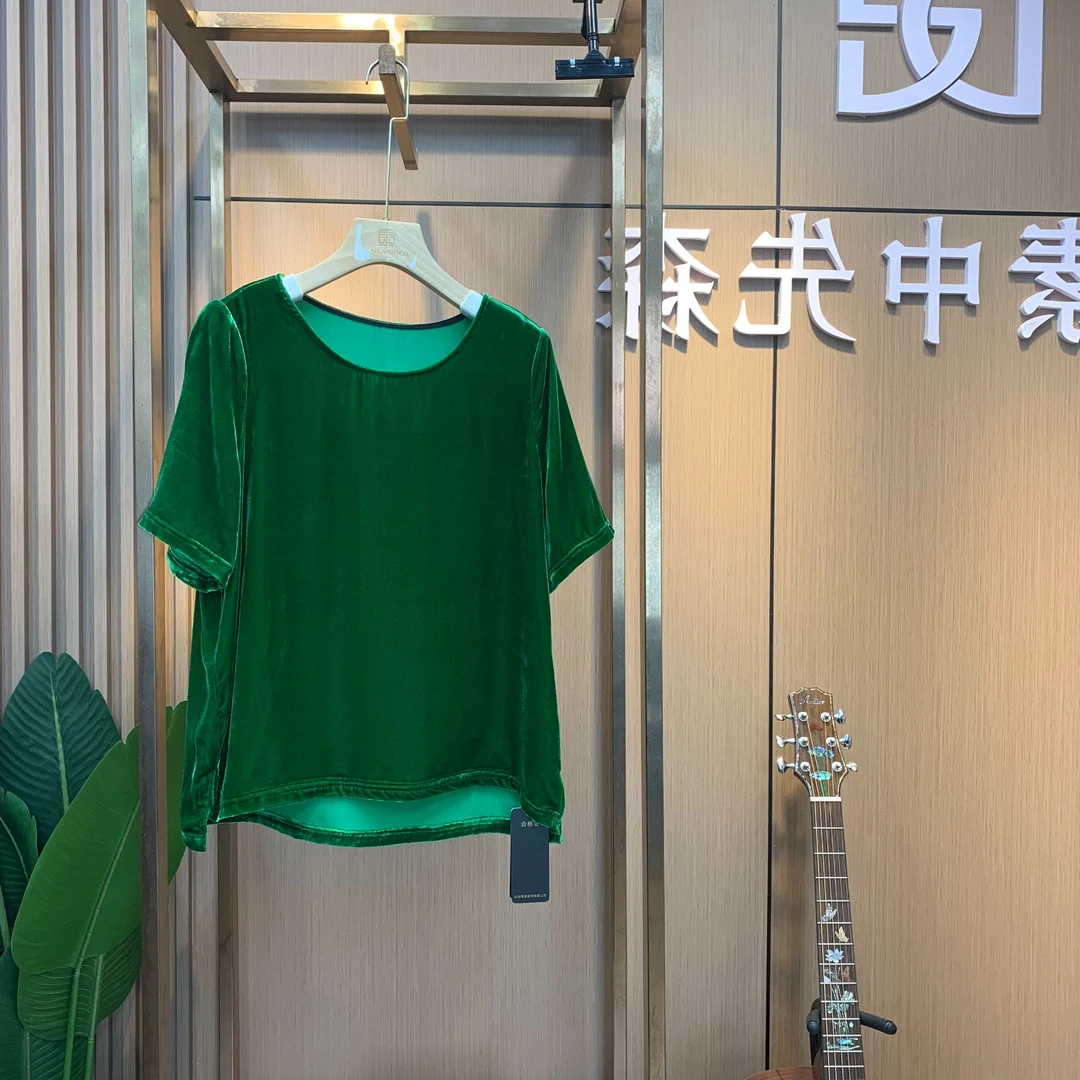 【中先森设计】高定桑蚕丝丝绒短袖百搭T恤    130