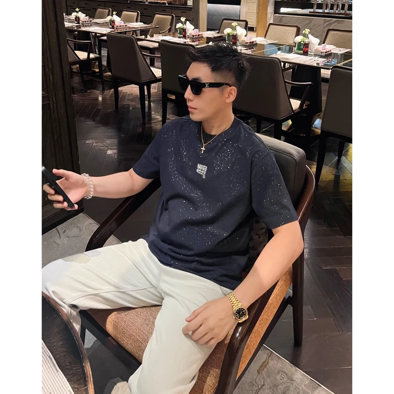 【深空流星】春夏定制满天星潮流时尚情侣短袖烫钻T恤男士休闲百搭