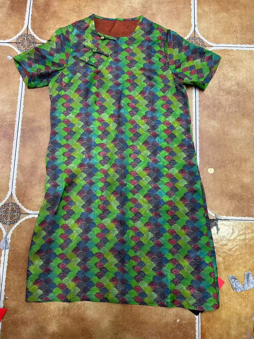 【一潮家】绿裙 夏款新中式国风时尚偏襟三扣长裙 96011