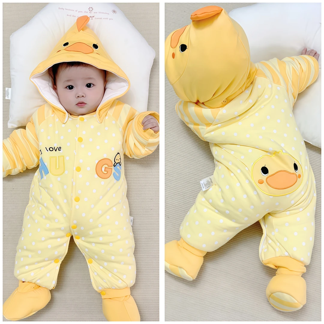 婴儿冬季衣服加厚休闲棉衣连体衣新生儿夹棉哈衣男女宝宝保暖爬服