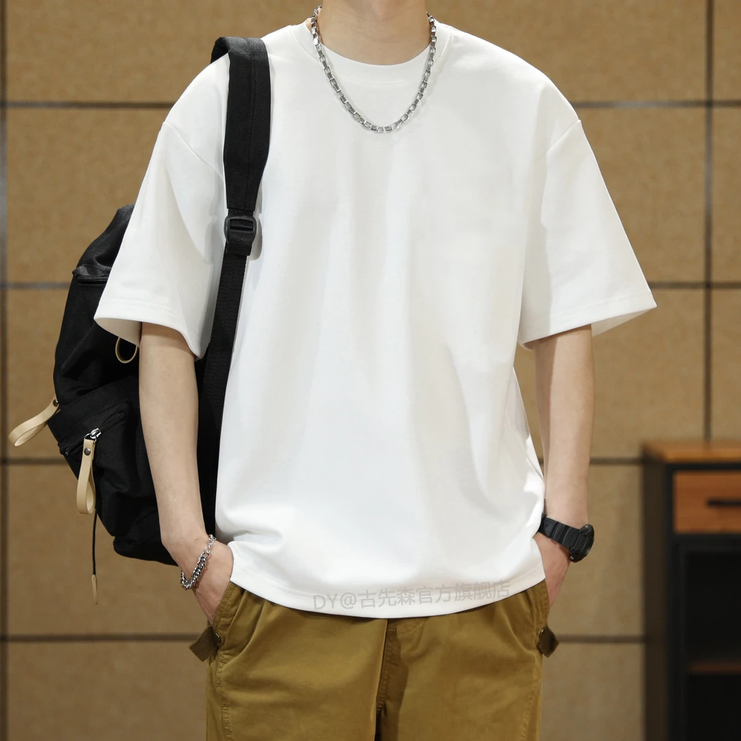 白色潮牌高品质260g重磅短袖T恤男夏季休闲宽松圆领半袖体恤男款T