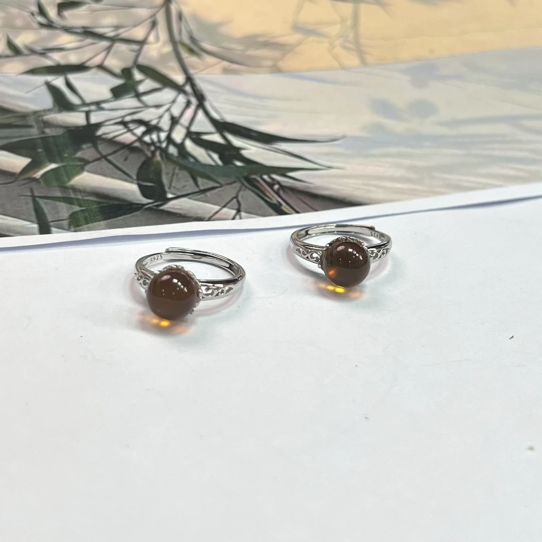 【小宝珠宝】13 T94349-S925银镶嵌琥珀戒指-多样性发一件-8mm