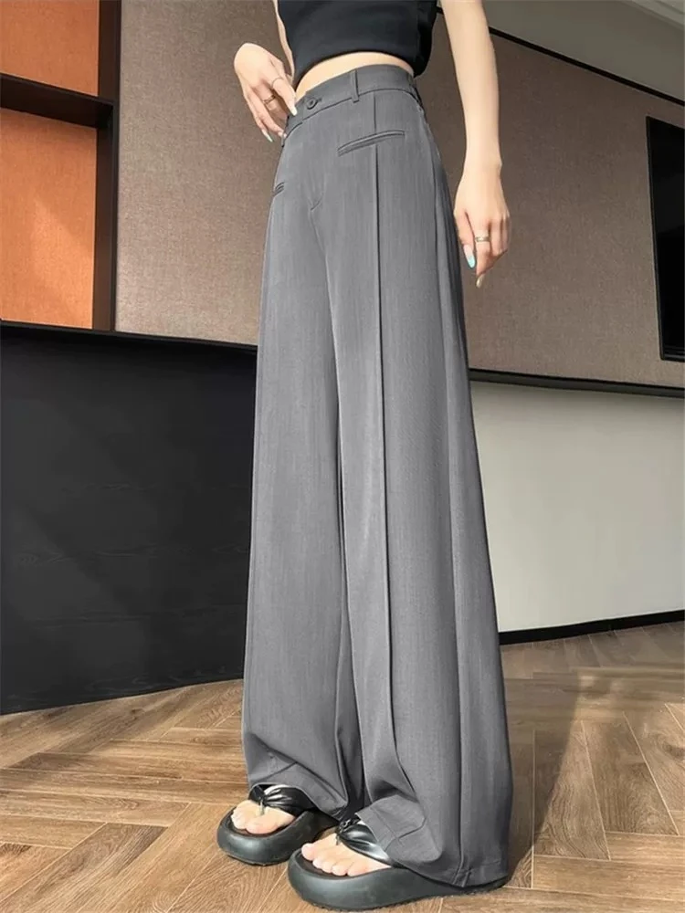 【2808】晴#高腰褶皱直筒宽松休闲裤