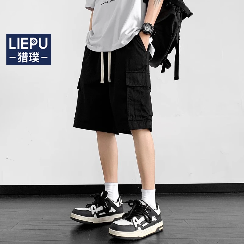 猎璞美式工装裤男夏季薄款五分裤潮流黑色休闲裤直筒纯棉短裤男生