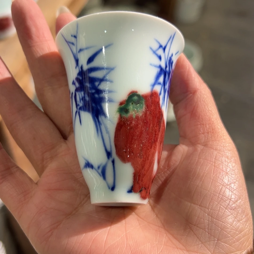 杯原矿青花釉里红瓷器