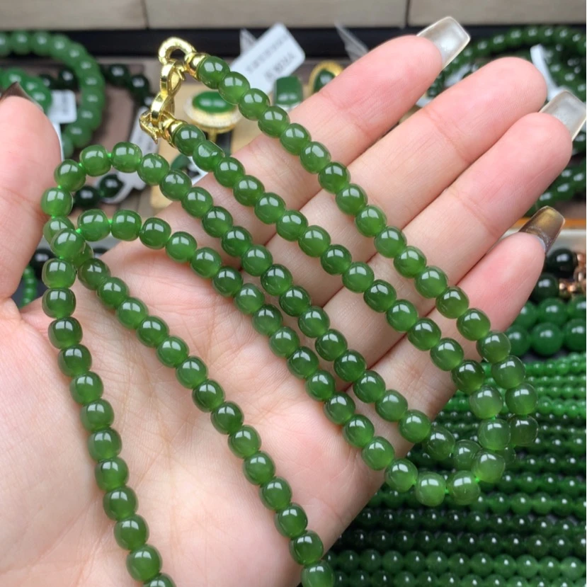 【闪购商品】颈饰未镶嵌和田玉（碧玉）6m老型珠无黑点微猫眼