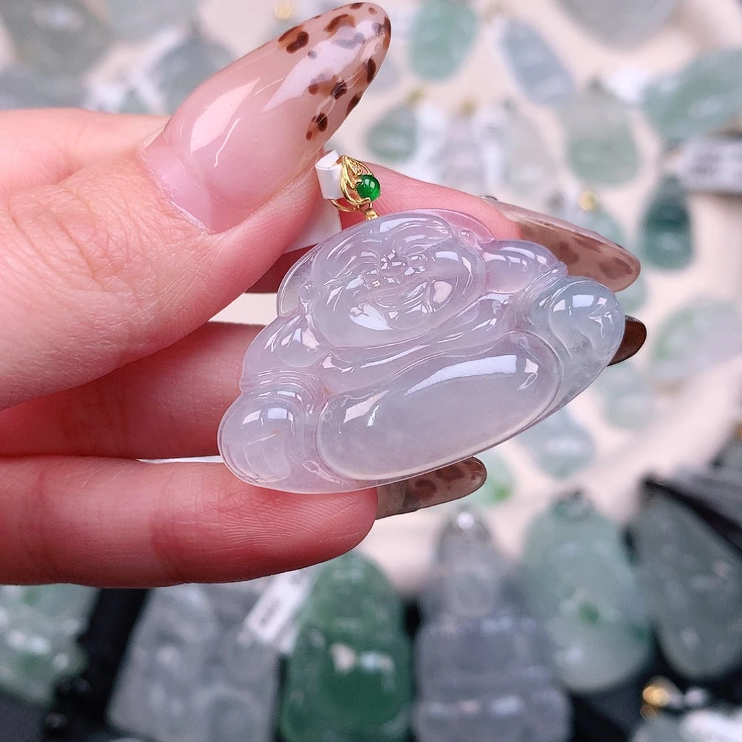 翡翠颈饰18K金镶嵌大冰佛30、24、40、5.5