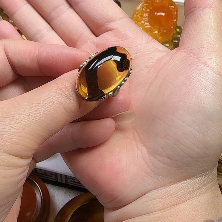 未镶嵌植物珀戒指天然缅甸琥珀特色植物女王戒指